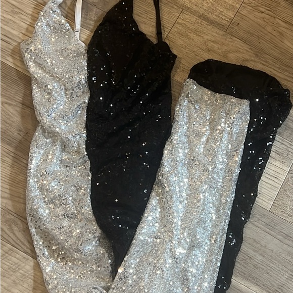 Black and Silver Sequin Jumpsuit - Picture 1 of 3
